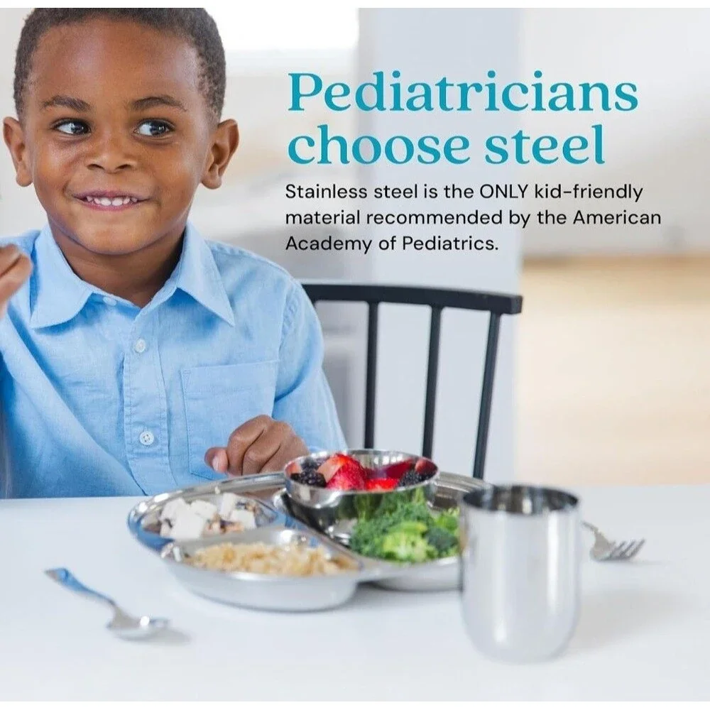 Stainless Steel Kids Dinnerware Set - 5 Piece Safe and Durable Toddler Set